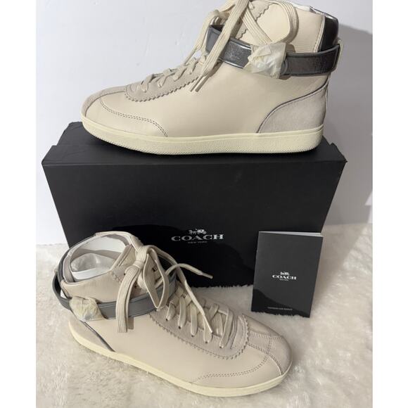 Coach Hi-Top Leather Sneakers Sheep Napa Suede Chalk/Chalk 10M Womens New in Box - Picture 1 of 7